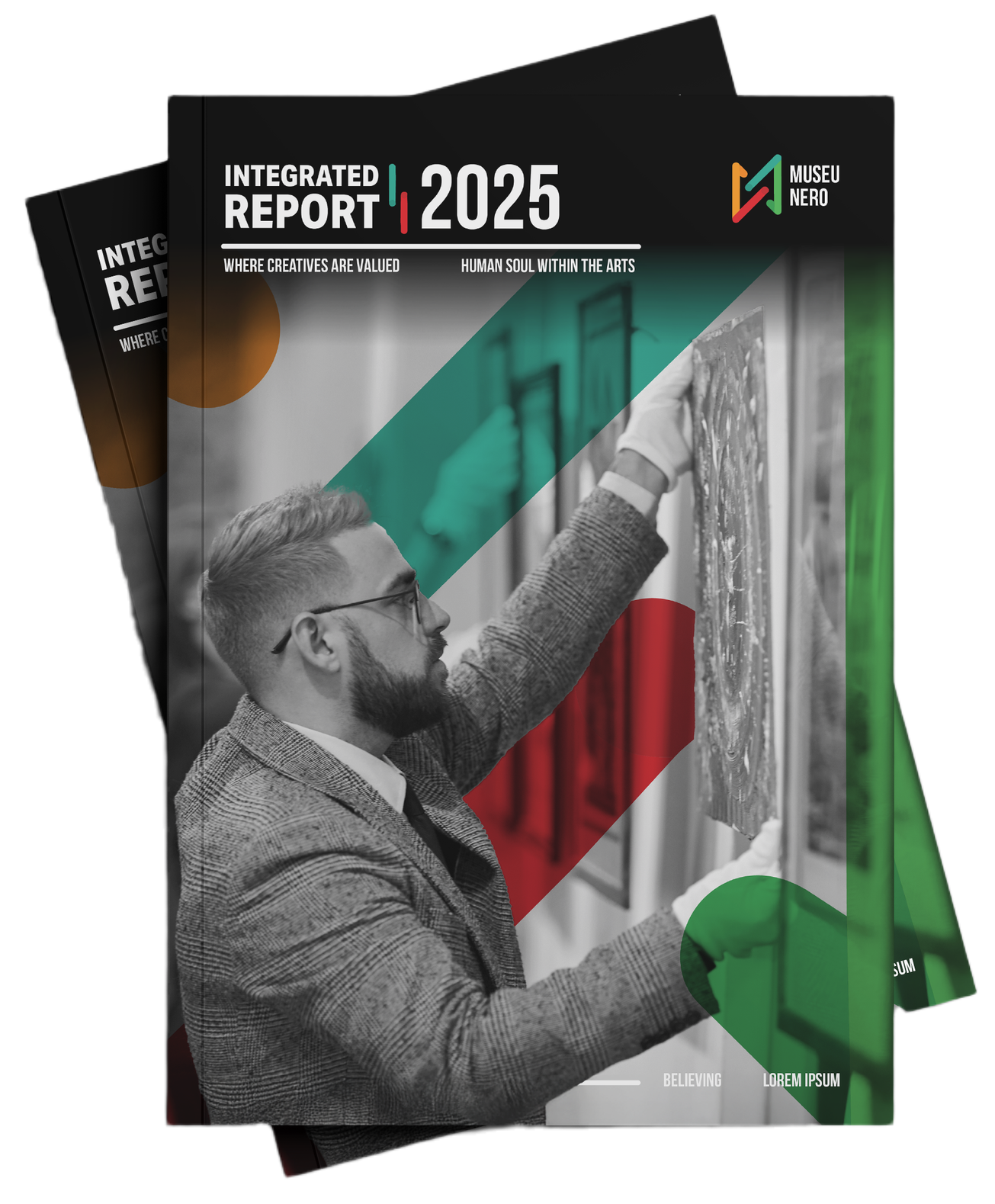 Sample print-ready annual report layout with bleed and crop marks